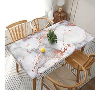 Rectangle Tablecloth 152x76cm For 5ft Dining Table Protector - Rose Gold Marble Printed Elastic Edged Table Cover Wrinkle Free Table Decoration Table Cloth