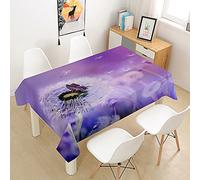 Rectangle Tablecloths Waterproof Dust-Proof 3D Dandelion Table Cloth, Treer Wipeable Polyester Table Cover Table Protector for Kitchen Dining Room Party Indoor Outdoors (Purple,140x200cm)