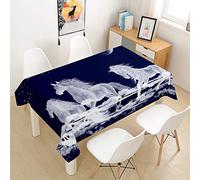 Rectangle Tablecloths Waterproof Dust-Proof 3D Table cloth, Treer Wipeable Polyester Table Cover Horse Animal Printing Table Protector for Kitchen Dining Party Indoor Outdoor (Ice horse,140x200cm)