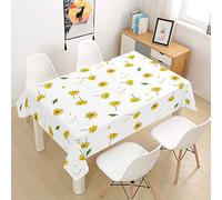 Rectangle Tablecloths Waterproof Dust-Proof 3D Table cloth, Treer Wipeable Polyester Table Cover Sunflower Printing Table Protector for Kitchen Dining Party Indoor Outdoor (White,100x140cm)