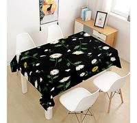 Rectangle Tablecloths Waterproof Dust-Proof Table Cloth, Treer Wipeable Polyester 3D Table Cover with Small Floral Printed Table Protector for Kitchen Dining Room Party (White daisies,100x140cm)