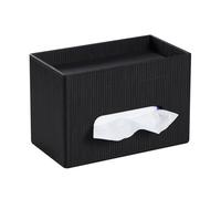 Rectangle Tissue Box Holder, PU Leather Double-Layer Decorative Organizer Tissue Holder for Bathroom, Bedroom, Living Room, Office (Black)