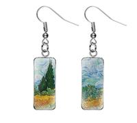 Rectangle Vincent Van Gogh Classic Artistic Painting Drop Dangle Earrings for Women Girls Abstract Art Trendy Glass Earrings Charm Geometric Impressionist Painting Earrings, Alloy Steel, No Gemstone