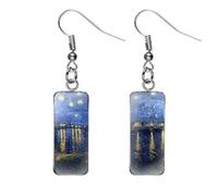 Rectangle Vincent Van Gogh Classic Artistic Painting Drop Dangle Earrings for Women Girls Abstract Art Trendy Glass Earrings Charm Geometric Impressionist Painting Earrings, Alloy Steel, No Gemstone