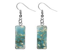 Rectangle Vincent Van Gogh Classic Artistic Painting Drop Dangle Earrings for Women Girls Abstract Art Trendy Glass Earrings Charm Geometric Impressionist Painting Earrings, Alloy Steel, No Gemstone