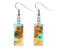 Rectangle Vincent Van Gogh Classic Artistic Painting Drop Dangle Earrings for Women Girls Abstract Art Trendy Glass Earrings Charm Geometric Impressionist Painting Earrings, Alloy Steel, No Gemstone