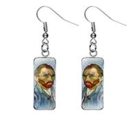 Rectangle Vincent Van Gogh Classic Artistic Painting Drop Dangle Earrings for Women Girls Abstract Art Trendy Glass Earrings Charm Geometric Impressionist Painting Earrings, Alloy Steel, No Gemstone