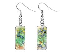 Rectangle Vincent Van Gogh Classic Artistic Painting Drop Dangle Earrings for Women Girls Abstract Art Trendy Glass Earrings Charm Geometric Impressionist Painting Earrings, Alloy Steel, No Gemstone