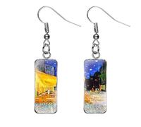 Rectangle Vincent Van Gogh Classic Artistic Painting Drop Dangle Earrings for Women Girls Abstract Art Trendy Glass Earrings Charm Geometric Impressionist Painting Earrings, Alloy Steel, No Gemstone