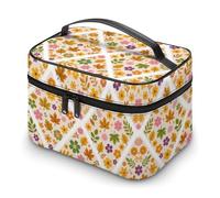 Rectangle Waterproof Cosmetic Bag Floral Prints Large Travel Toiletry Organizer with Zipper Makeup Pouch for Women and Men (Flowering Plants R)