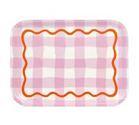 Rectangle Wooden Serving Tray in a pretty Lilac Gingham Checked Design | for Afternoon Tea Coffee, Drinks l Food Sandwiches | Sustainable Birch wood From Sweden | Dishwasher Safe | Size: W27cm x H20cm