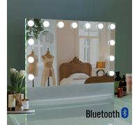 Rectangular 13 Dimmable Led Wireless Speaker Hollywood Vanity Mirror With Led Ambient Light Strip 58X46Cm Mt005846Pro