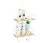 (Rectangular 2 Tier With Hook) Bamboo Shower Shelf Bathroom Rack Storage Organiser Caddy 2 Tier Corner Suction