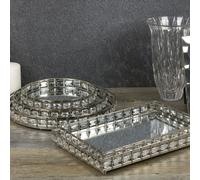URBNLIVING Round or Rectangle Silver Mirror Trays, Decorative Display Stands for Home Decor Tealights Candlesticks, (29cm, Rectangle)