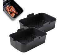 Rectangular Air Fryer Trays Silicone BPA-Free Oven Dishwasher Safe Black 2Pcs