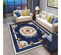 Rectangular Area Rug Non-slip Washable Carpet Floor Mats Classical Floral Sapphire Navy Blue Decorative Rugs Yoga Mat for Room Home Decor 60 x 90 cm