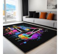 Rectangular Area Rugs Graffiti Musical Notes Piano Indoor Carpet For Girls Kids, Black Washable Non-Slip 3D Print Rugs For Living Room Bedroom Entryway Sofa