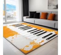 Rectangular Area Rugs Vector Illustration Musical Notes Piano Indoor Carpet For Girls Kids, Orange Color Washable Non-Slip 3D Print Rugs For Living Room Bedroom Entryway Sofa