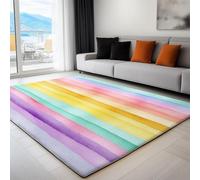 Rectangular Area Rugs Watercolor Rainbow Stripes Indoor Carpet For Girls Kids, Multicolor Washable Non-Slip 3D Print Rugs For Living Room Bedroom Entryway Sofa