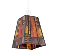 Rectangular Art Deco Styled Tiffany Stained Glass Pendant Light Shade with Orange and Amber Toned Panels | 13cm x 10cm | 40w Maximum by Happy Homewares