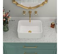 Rectangular Bathroom Vessel Sink White - Beslend 16"x12" Inch Bathroom Sink Ceramic Porcelain Above Counter Modern Art Sink with Middle Single Hole