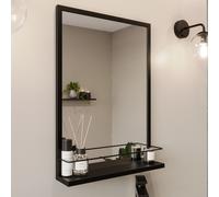 Rectangular Black Bathroom Mirror with Shelf - 500 x 700mm - Iona