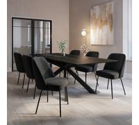 Rectangular Black Extendable Dining Table Set with 6 Black Fabric Chairs - Seats 6 - Carson