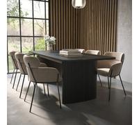 Rectangular Black Oak Extendable Dining Table Set with 6 Beige Velvet Chairs - Seats 6 - Jarel