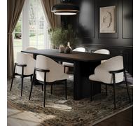 Rectangular Black Oak Extendable Dining Table Set with 6 Cream and Black Upholstered Chairs - Seats 6 - Wave