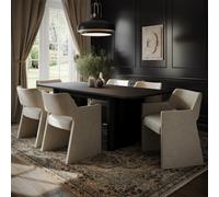 Rectangular Black Oak Extendable Dining Table Set with 6 Mink Upholstered Chairs - Seats 6 - Wave