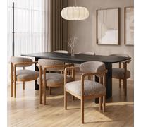 Rectangular Black Oak Extendable Dining Table Set with 6 Neutral Upholstered Chairs - Seats 6 - Jarel
