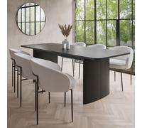 Black Oak Extendable Dining Table Set with 6 White Boucle Chairs - Seats 6 - Jarel