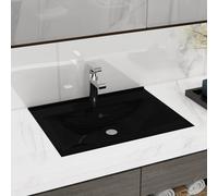 Rectangular Ceramic Basin Black 60x46cm Built-in Wall Hung with Overflow Glossy