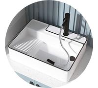 Rectangular Ceramic Bathroom Sink with Pull-Down Faucet Art-Inspired Countertop Lavabo Ideal for Balcony Laundry Bathtub & Washing Board