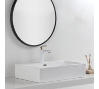 Rectangular Ceramic Bathroom Vessel Sink, Easy to Clean, Scratch Resistant Large Wash Basin with Faucet Console Sinks for Hotel Balconies(76x42x15cm)