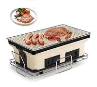 Rectangular Ceramic Clay Grill, Portable Charcoal Cooker with Tongs for Indoor Outdoor BBQ