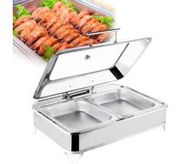 Rectangular Chafing Dish Buffet Set with Adjustable Temperature and Clear Lid, Electric Food Warmers for Parties and Buffets