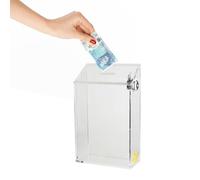 Rectangular Clear Acrylic Donation Suggestion collection Box Pre Drilled Holes For Wall mounted Or Retail Countertop Tip Box with slant top 9.3 x 2.5 x 5.5 inches, Lock With set of keys