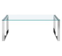 Rectangular Coffee Table,Black Tempered Glass Accent Table With Silver Stainless Steel Legs,Center Table Premier Housewares Silver One Size