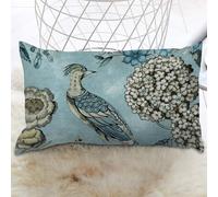Rectangular Cushion Cover Aqua Blue Chinoiserie Bird Pillows Peacock Hydrangea Floral Accent Pillowcase Rustic Decorative Cushion Covers Home Decor For Couch Sofa Bedroom Living Room 12x20 IN