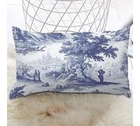 Rectangular Cushion Cover Navy Blue White Decorative Toile Print Cushion Cover French Charmed Life Toile Accent Pillowcase Retro Decorative Cushion Cases Home Decor For Sofa Chair Home Car 12x16 IN