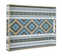 Rectangular Decorative Tray, Plastic Serving Tray with Handles, Bohemian Blue Tray for Ottoman, Coffee Table Tray for Living Room, Home Decor, 15.8" x 11.8" x 1.6"