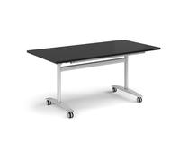 Rectangular deluxe flip top meeting table with silver frame 1600mm x 800mm - Black