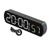 Rectangular digital alarm clock featuring temperature and humidity readings, 12/24 hour format, timer countdown function, suitable for desktop placement (A)