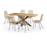 Rectangular Dining Table and 6 Rattan Dining Chairs Set VonHaus Brown One Size