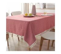 Rectangular Dining Table Covers 140x220 cm (55x87 Inch) - Washable Polyester Cotton Tablecloths with Tassels Solid Light Red for Indoor & Outdoor Use