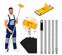 Rectangular Drywall Pole Sander, Lightweight Aluminium Alloy Wall Sanding | Tool with 2m 5-Section Extension Pole, Rotating 22 × 8 cm Sanding Head and 5PCS Grit Sanding Sheets for Walls and Ceilings