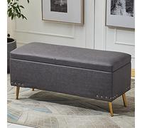 Rectangular Faux Leather Pouf with Storage Upholstered Footrest Ottoman for Living Room Bedroom Entryway Hallway Dark Gray 60x40x45cm (24x16x18in)