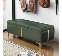 Rectangular Faux Leather Storage Ottoman Bench,Modern Tufted Storage Bench With Metal Leg,Upholstered Shoe Bench For Living Room Entryway Bedroom-Dark green 80x40x40cm(31x16x16inch)
