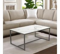 Rectangular Faux Marble Coffee Table Living Room Furniture White Pirlo Plush White One Size